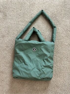 Green Puffer Tote Bag with Top Handles